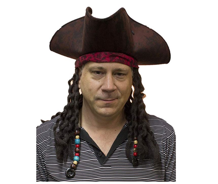 Tricorn Pirate Hat - Brown - Dreads - Costume Accessory - One Size