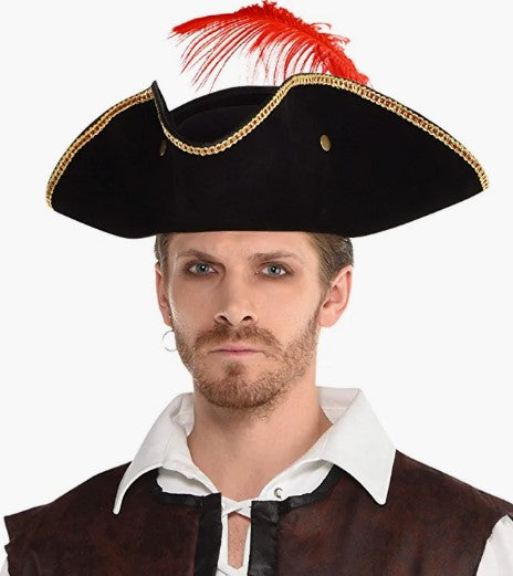 Buccaneer Hat - Pirate - Colonial - Black - Flocked - Deluxe Costume Accessory
