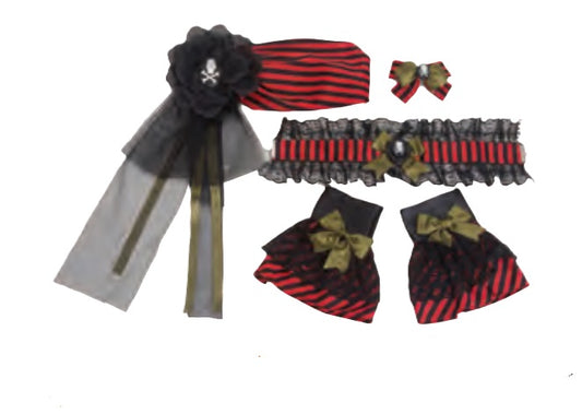 Pirate Set - Red/Black - 4 Pieces - Costume Accessories - Teen Adult