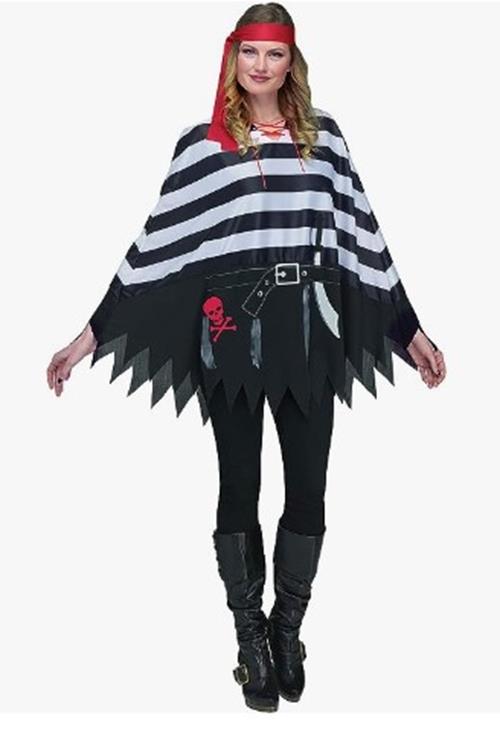 Pirate Poncho - Black/White - Costume Accessory - Adult One Size