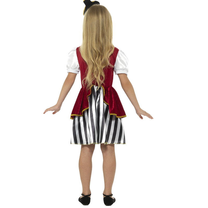Vestido Niña Pirata - Negro/Blanco/Rojo - Disfraz - Infantil - 3 Tallas
