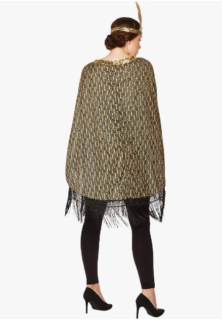 Roaring 20s Poncho - Fringe - Gold - Costume - Women - One Size