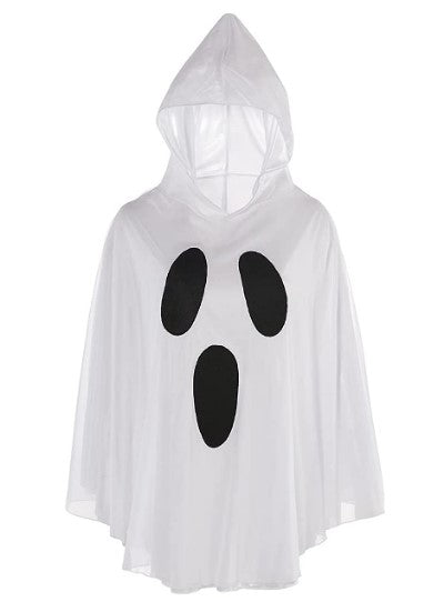 Hooded Ghost Poncho - Lightweight - White/Black - Costume - Women - One Size