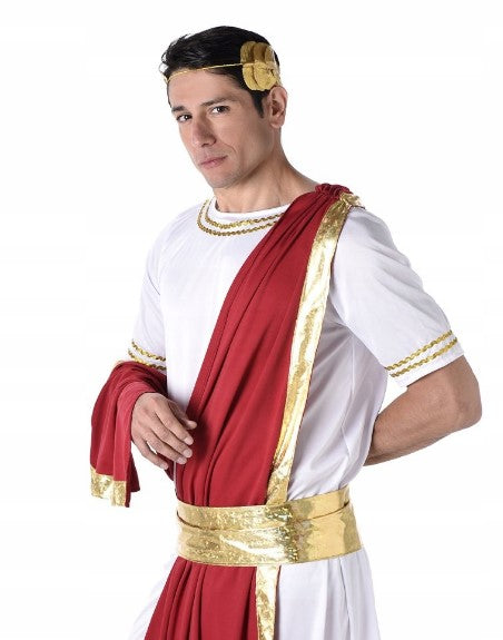 Roman/Greek Emperor Toga - White/Burgundy - Costume - Men - 3 Sizes