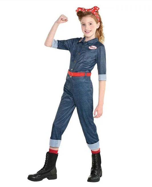Rosie the Riveter - Jumpsuit - Scarf - Belt - Costume - Child XL