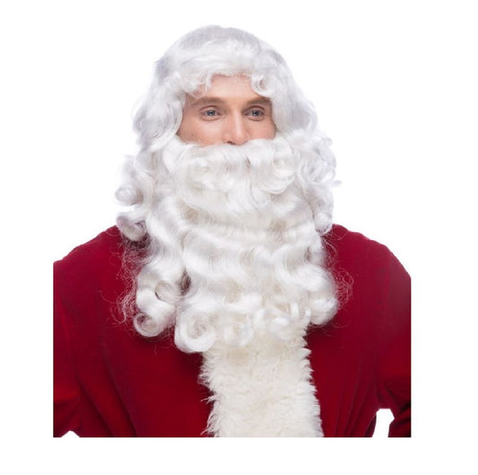Santa Wig & Beard Set - White - Christmas - Holiday - Costume Accessory - Adult