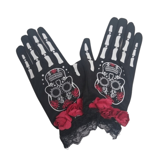 Skeleton Short Gloves - Day of the Dead - Costume Accessory - Teen Adult
