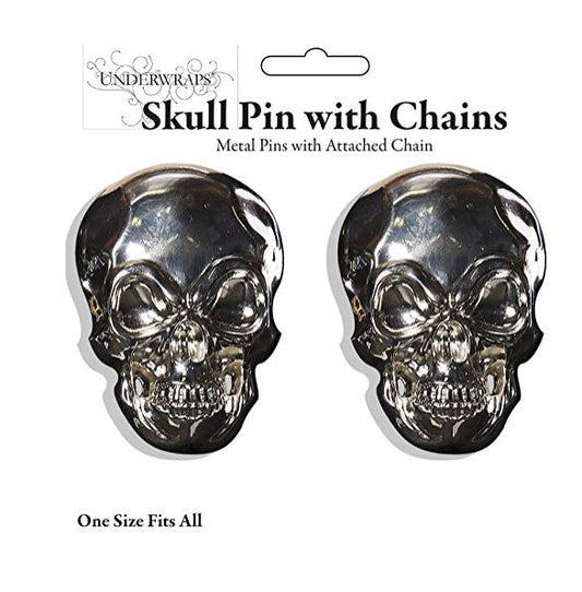 Skull Pins - Attached Chain - Silver - Medieval - Pirates - Costume Accessories