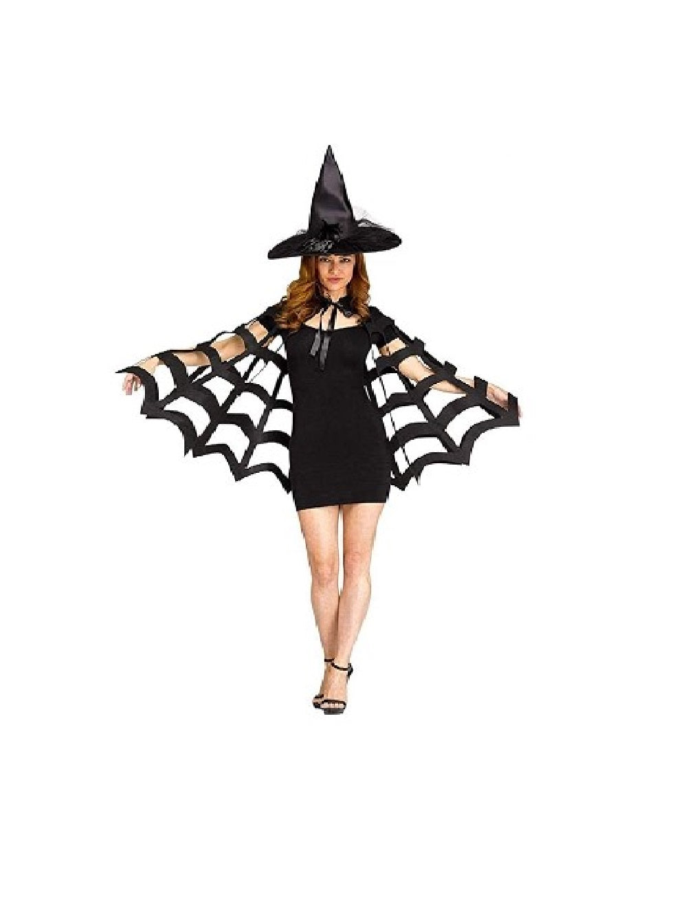 Spider Web Cut Capelet - Witch - Black - Costume - One Size