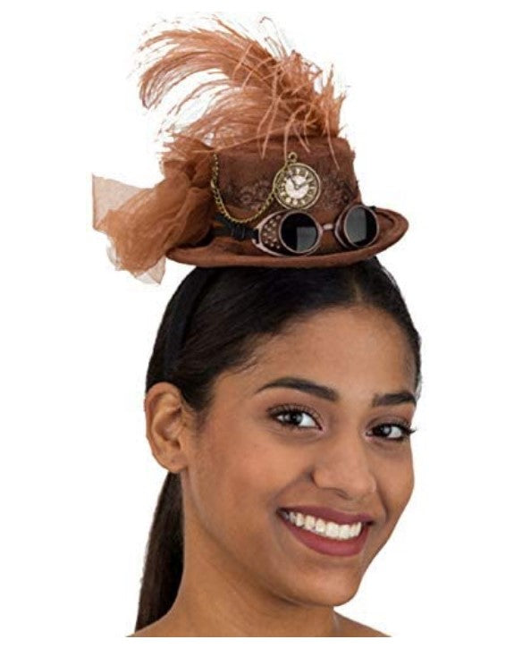 steampunk top hat with goggles Brown Mini Steampunk Hat