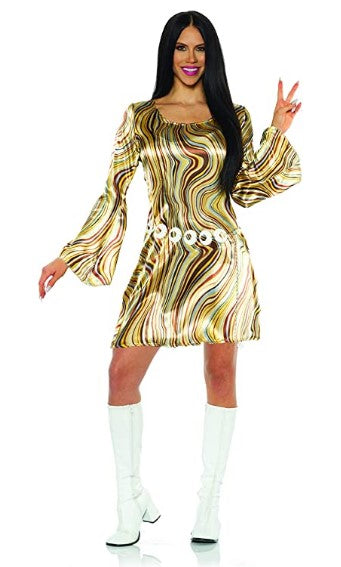 UNDERWRAPS 70s Disco Brown Swirls Mini Dress Womens Costume, Metallic UNDERWRAPS 70s Disco Brown Swirls Mini Dress Womens Costume, Metallic