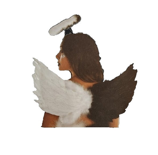 Twisted Angel Mini Feather Wings - White/Black - Costume Accessory - Adult Teen