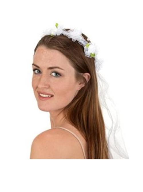 White Veil - Flower Headband - Bride - Princess - Costume Accessory - Adult Teen