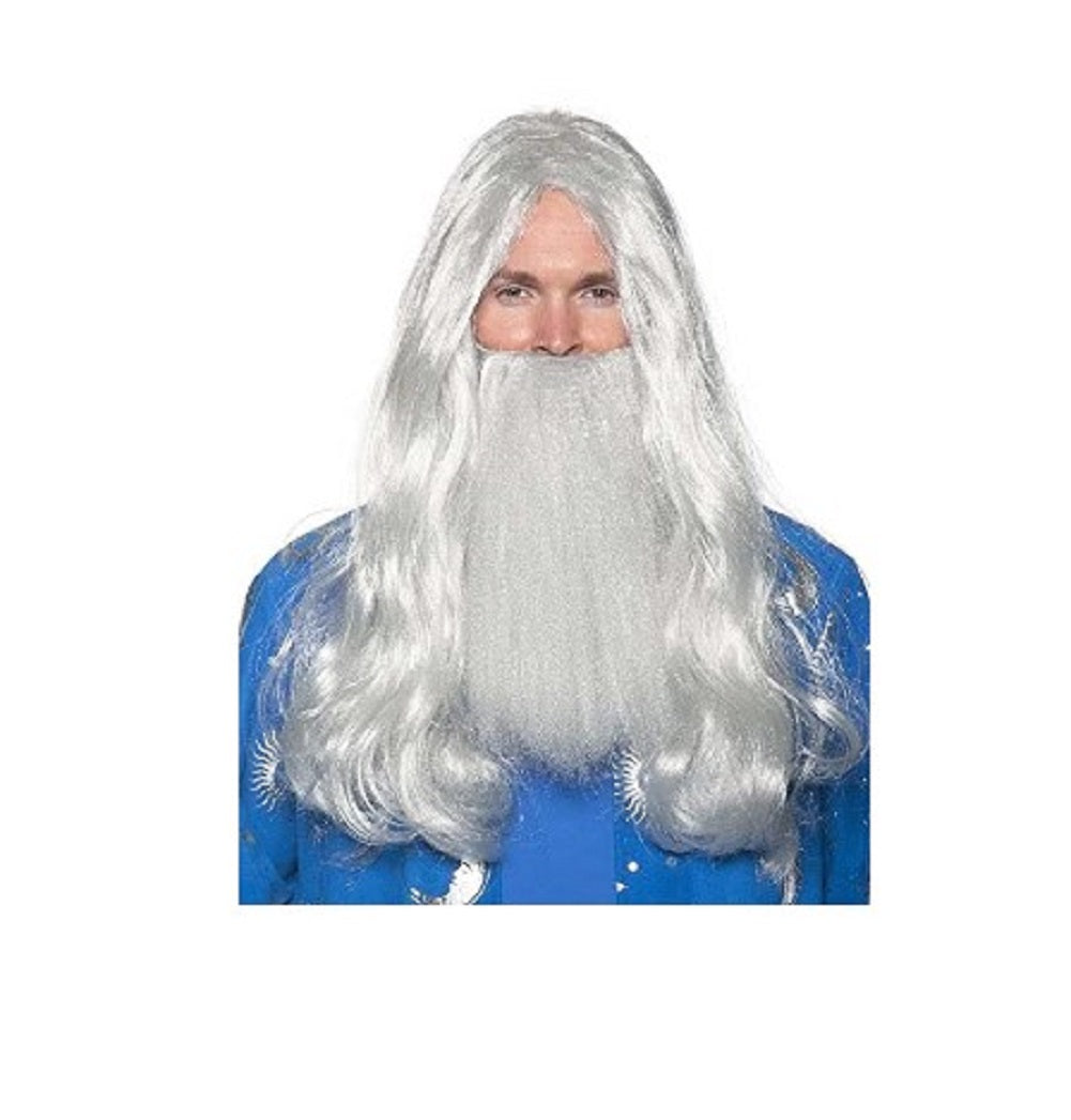 Wizard Wig & Beard Set - Long Grey - Costume Accessory - One Size