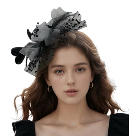 Black & White Fascinator Headband - Royal - 20's - Costume Accessory - One Size