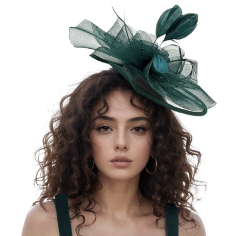 20's Fascinator Headpiece - Green Polka Dot - Costume Accessory - One Size