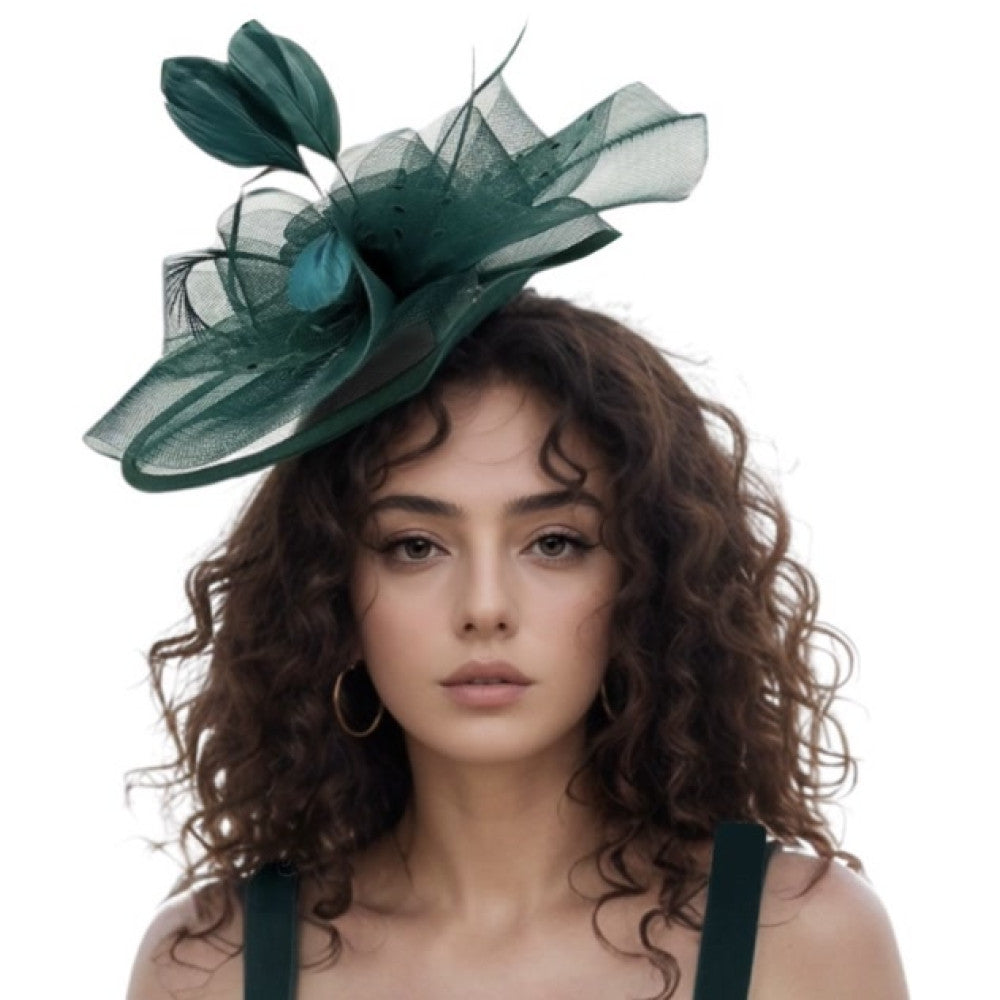 20's Fascinator Headpiece - Green Polka Dot - Costume Accessory - One Size