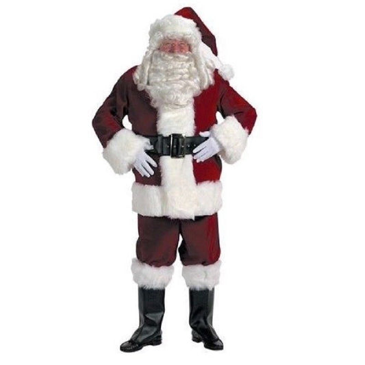 Santa Claus Suit - Velvet - Burgundy - 10 Piece - Costume - Adult - Standard