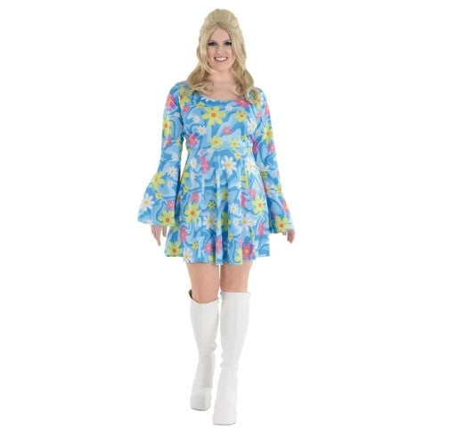 Flower-Power-Minikleid – 1960er-1970er-Jahre – Mod – Kostüm – Erwachsene – 3 Größen