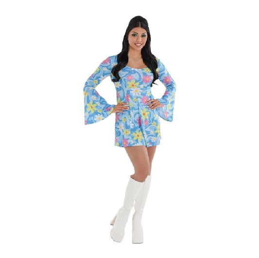 Flower-Power-Minikleid – 1960er-1970er-Jahre – Mod – Kostüm – Erwachsene – 3 Größen