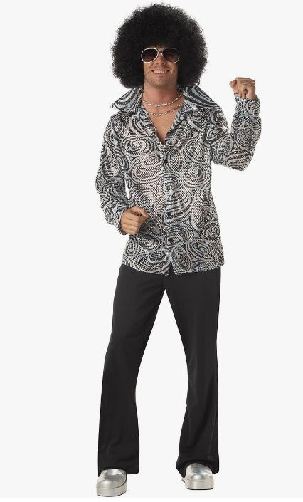 Camisa Groovy Disco y peluca afro - Años 70 - Disfraz - Hombre - 2 tallas