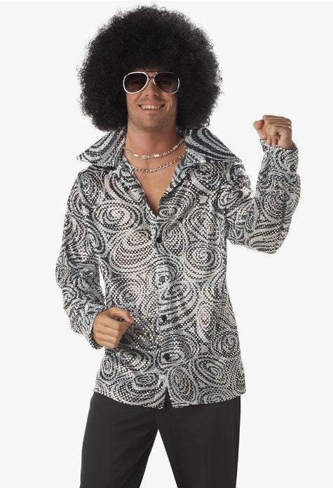 Groovy Disco Shirt &amp; Afro Perücke - 1970er Jahre - Kostüm - Herren - 2 Größen