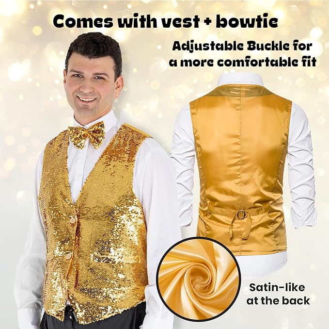 Gold Sequin Vest - Mardi Gras - 70's - New Year's - Costume - Men - Medium