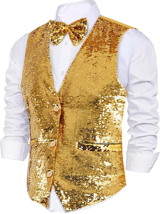 Gold Sequin Vest - Mardi Gras - 70's - New Year's - Costume - Men - Medium