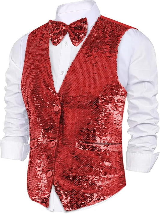 Red Sequin Vest - Christmas - 70's - New Year's - Costume - Men - 2 Sizes