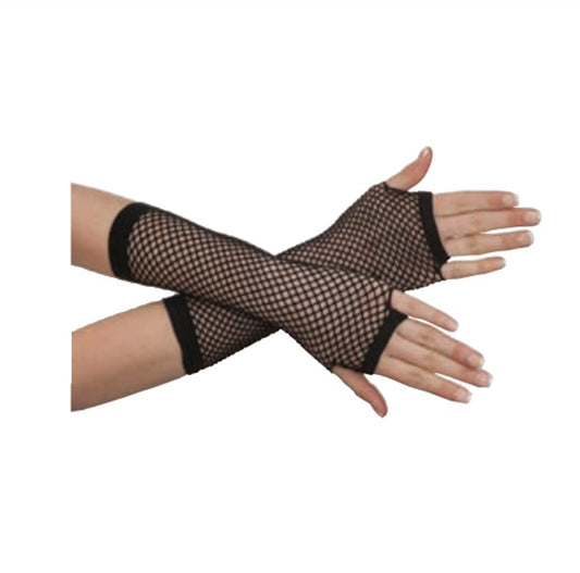 Fishnet Fingerless Gloves - Black - 80's - Costume Accessory - One Size