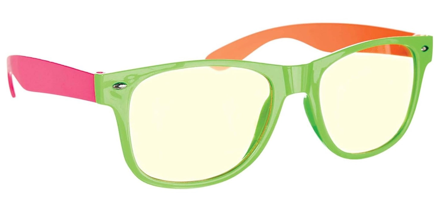 Brille mit Neon-Gestell – 3 Farben – 1980er Jahre – Kostümzubehör – Teenager und Erwachsene