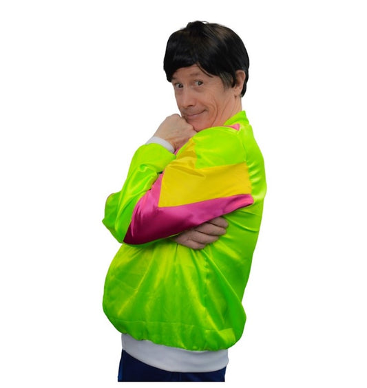 80's Neon Windbreaker Jacket - Black Wig - Costume - Adult - 2 Sizes