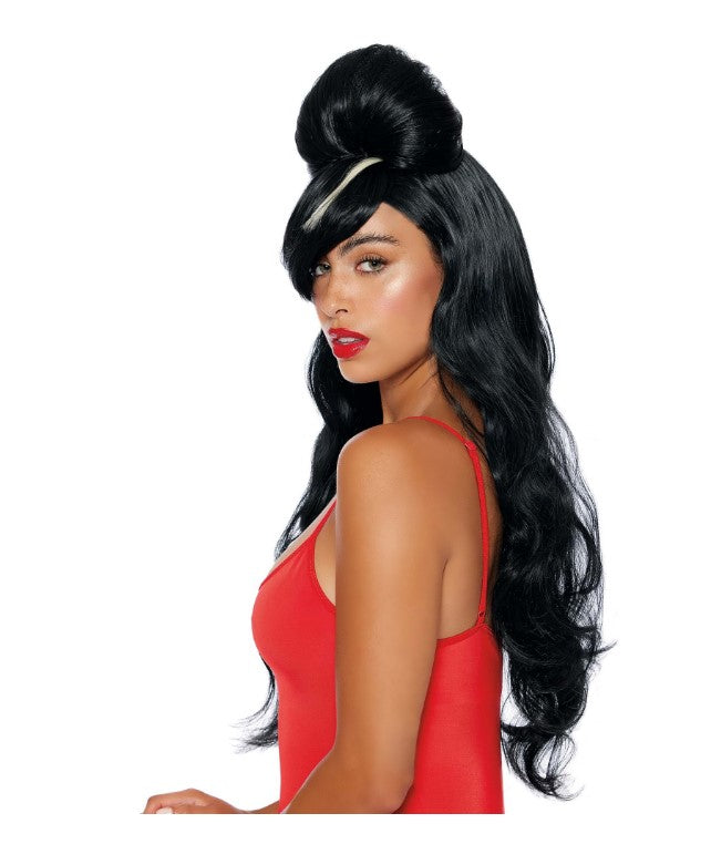 Amy - Long Pompadour Black Wig - 90's - 2000's - Costume Accessory - One Size