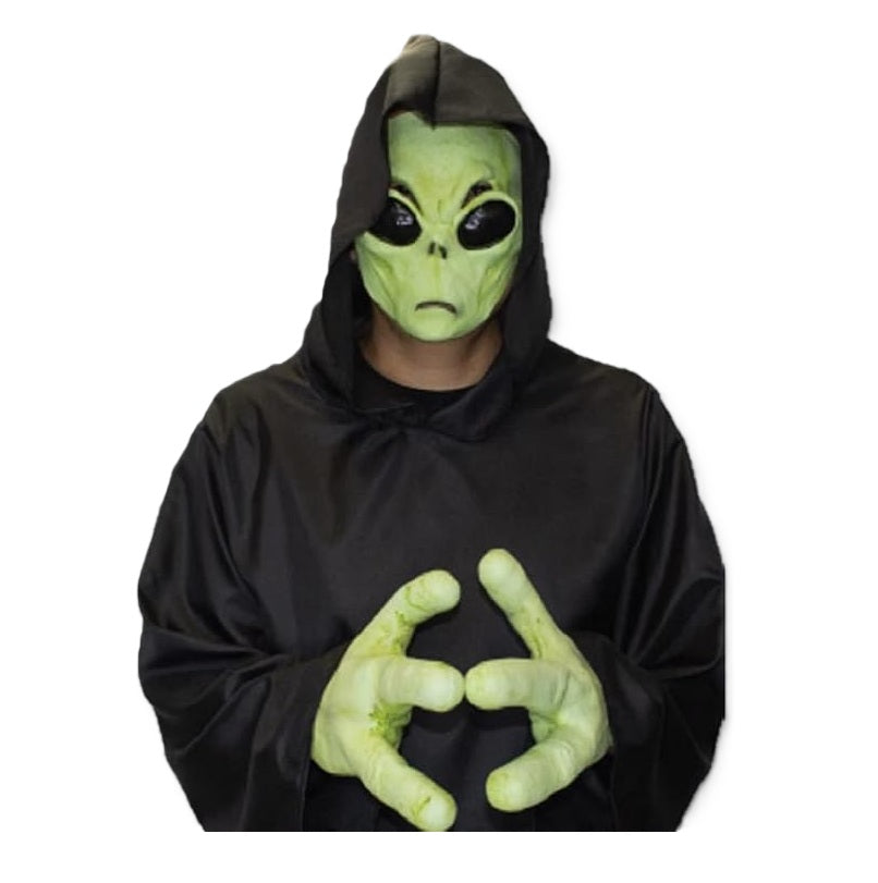 Green Alien Mask with Hands Set - Latex - Costume Accessories