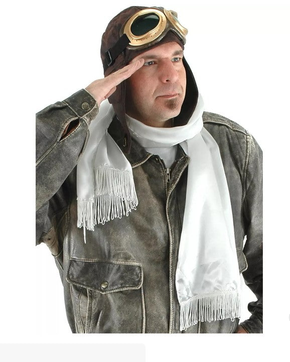 Aviator Scarf - White - Satin Finish - Pilot - Costume Accessory - Adult Teen