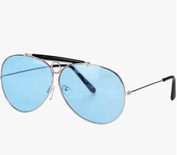 Aviator Glasses - 1980s - Police - Silver/Blue - Costume Accessory - Adult Teen