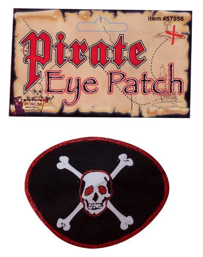 Pirate Eye Patch - Skull - Glitter Trim- Black - Deluxe Costume Accessory