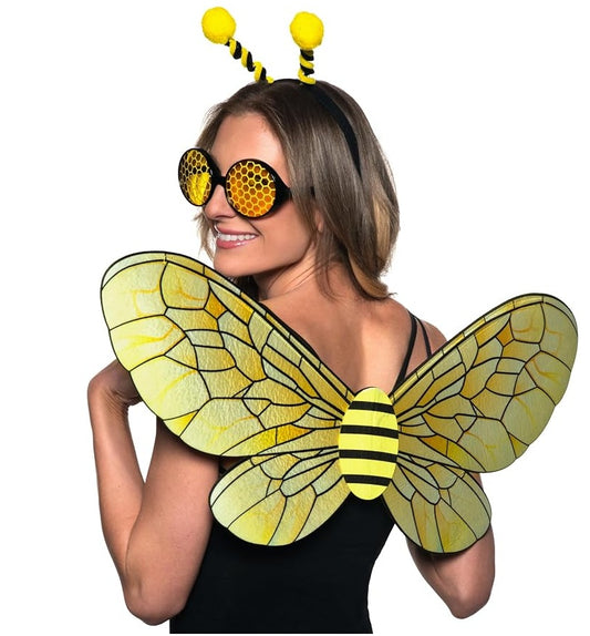 Yellow/Black Bumble Bee Set - Wings Antenna Glasses - Costume Accessory
