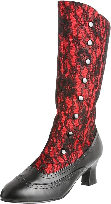 Black/Red Victorian Boots - Vampire - Witch - Costume Accessories - Women Size 7