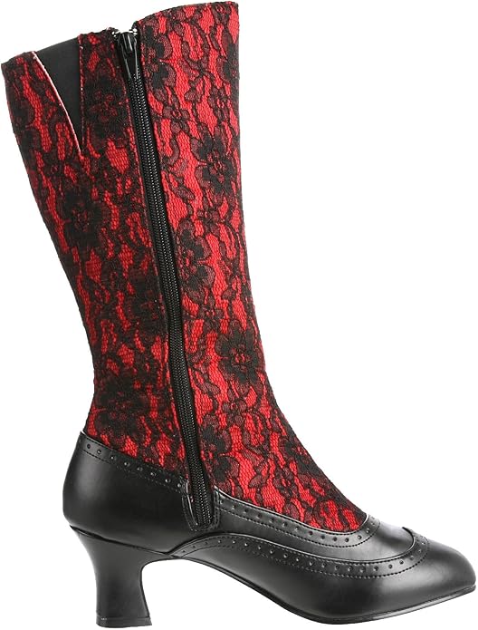 Black/Red Victorian Boots - Vampire - Witch - Costume Accessories - Women Size 7
