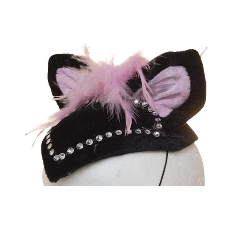 Black/Pink Cat Hat - Fascinator - Costume Accessory - One Size