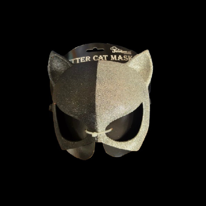 Black and Silver Glitter Cat Mask - Costume Accessory - One Size