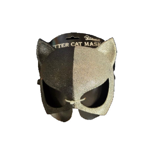 Black and Silver Glitter Cat Mask - Costume Accessory - One Size