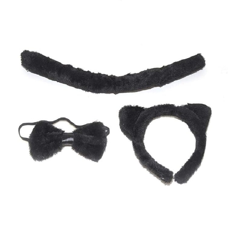 Plush Black Cat Set - Ears & Tail - Instant Costume Accessory - One Size