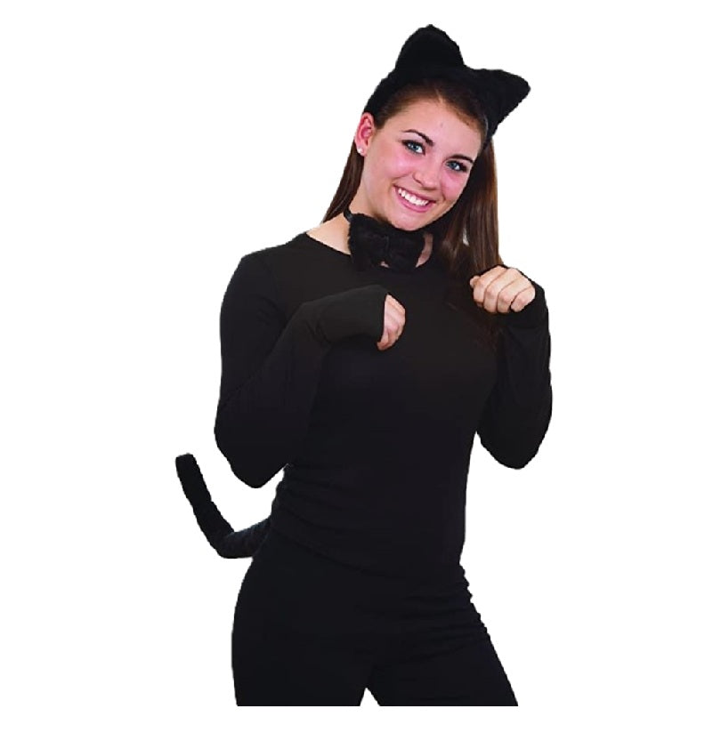 Plush Black Cat Set - Ears & Tail - Instant Costume Accessory - One Size