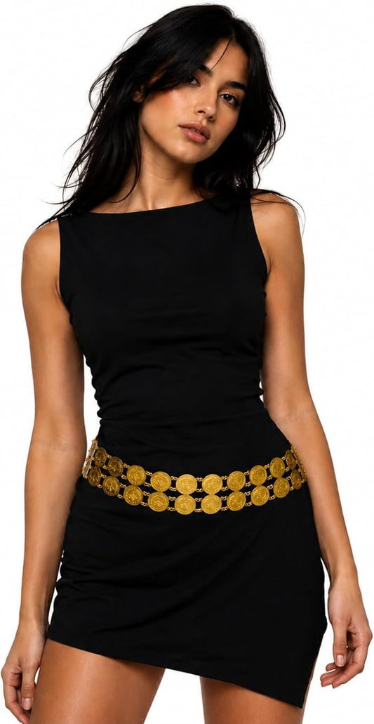Golden Coin Belt - Disco - 90's - Gypsy - Pirate - Costume Accessory - One Size