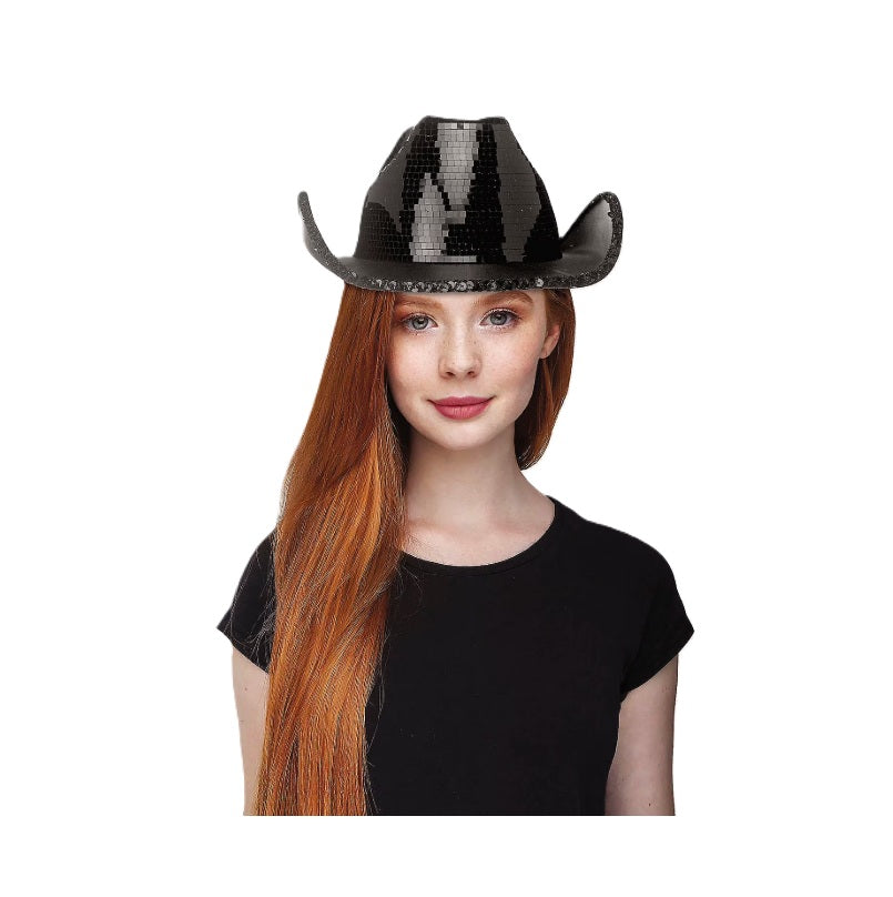 Cowboy Cowgirl Hat - Mirror Ball - Silver | Black | Pink - Costume Accessory