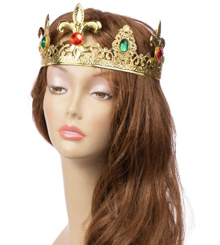 Fleur-de-Lis Crown - King Queen - Gold Metal Filigree - Costume Accessory