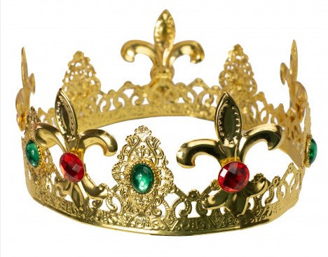 Fleur-de-Lis Crown - King Queen - Gold Metal Filigree - Costume Accessory