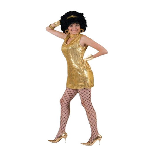 Disco Sequin Mini Dress - Gold - 70s - Costume - Women - Medium 8-10